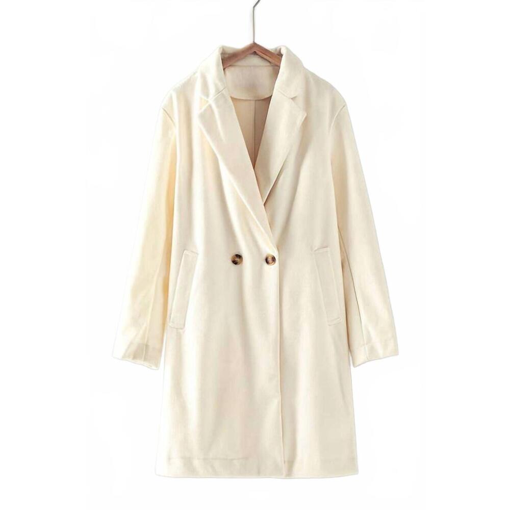NEW URBAN DAIZY women's double breasted notched lapel overcoat in ivory